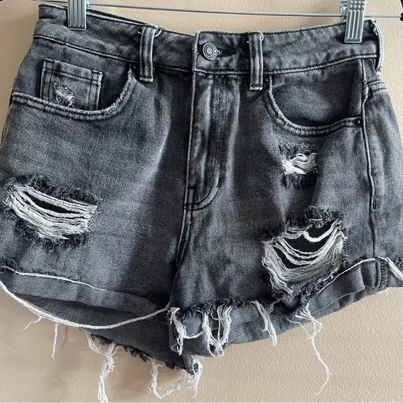PacSun Gray Jean Shorts Distressed High-Waisted - Picture 2 of 8